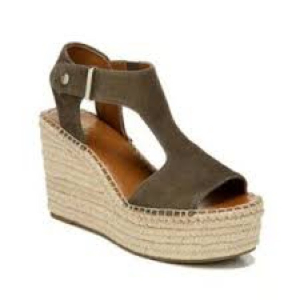 Franco‎ Sarto treasure 2 wedge espadrilles olive green suede womens size 9.5